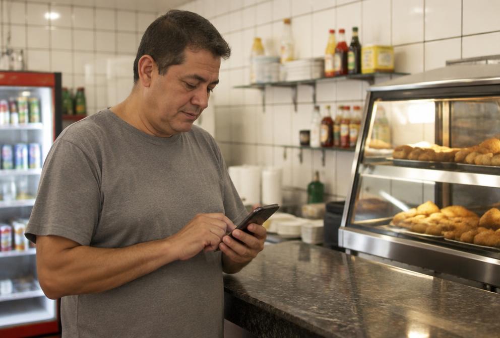 Gestor publicando um turno pelo tablet no balcão do restaurante